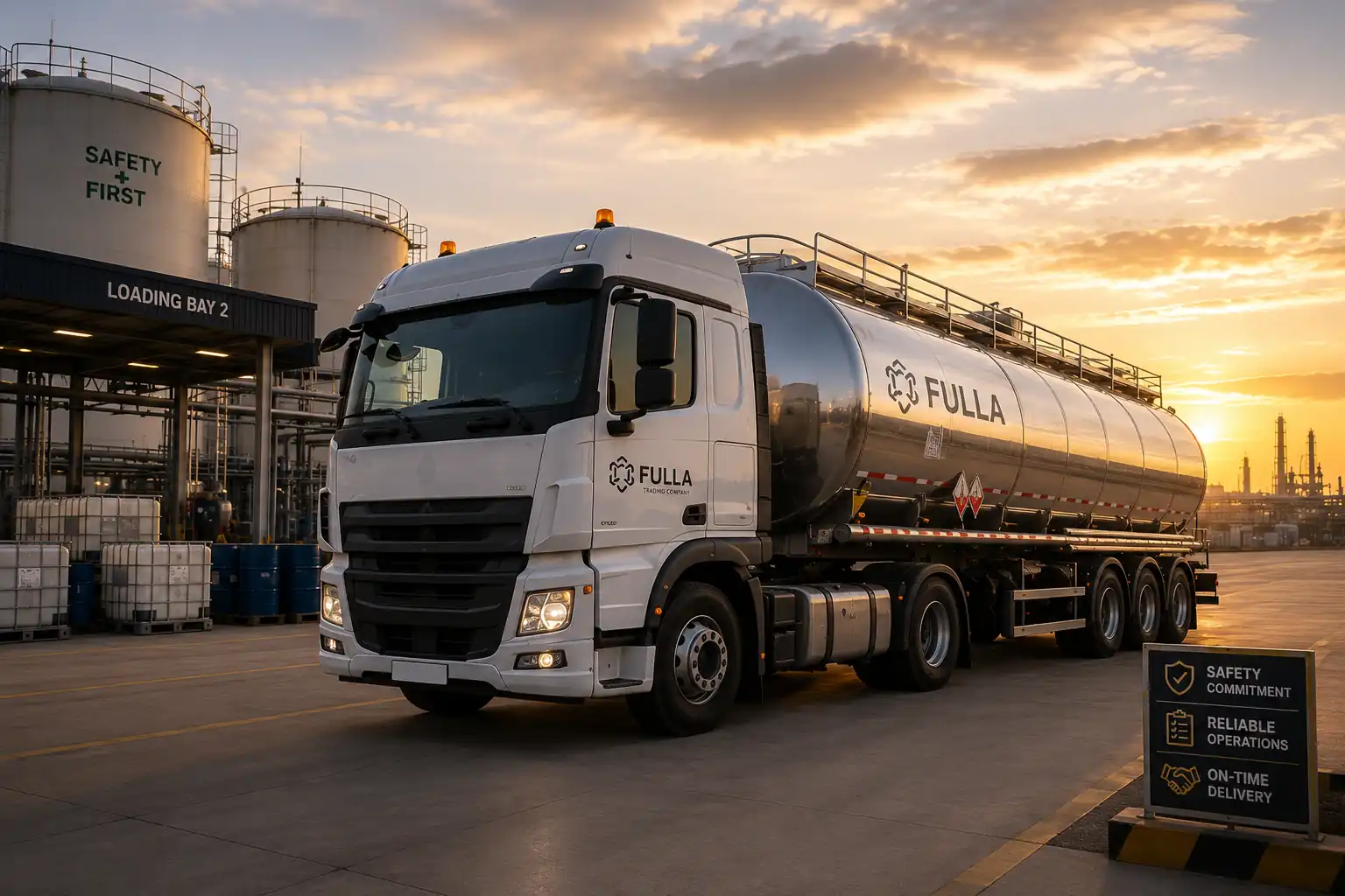 Industrial chemical tanker truck prepared for transportation