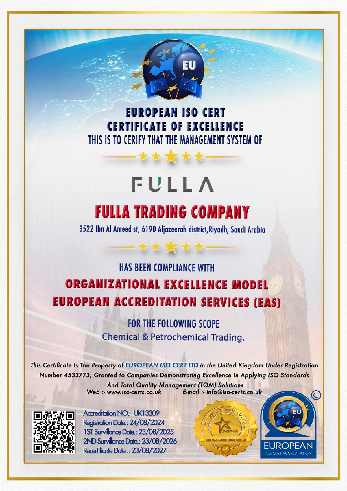 EAS certificate issued to Fulla Trading Company